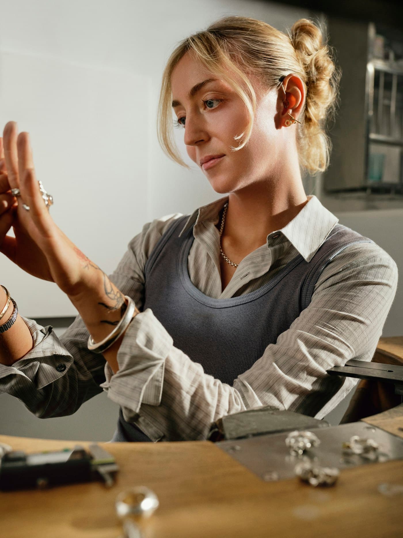 Jeweler setting a ring at the bench