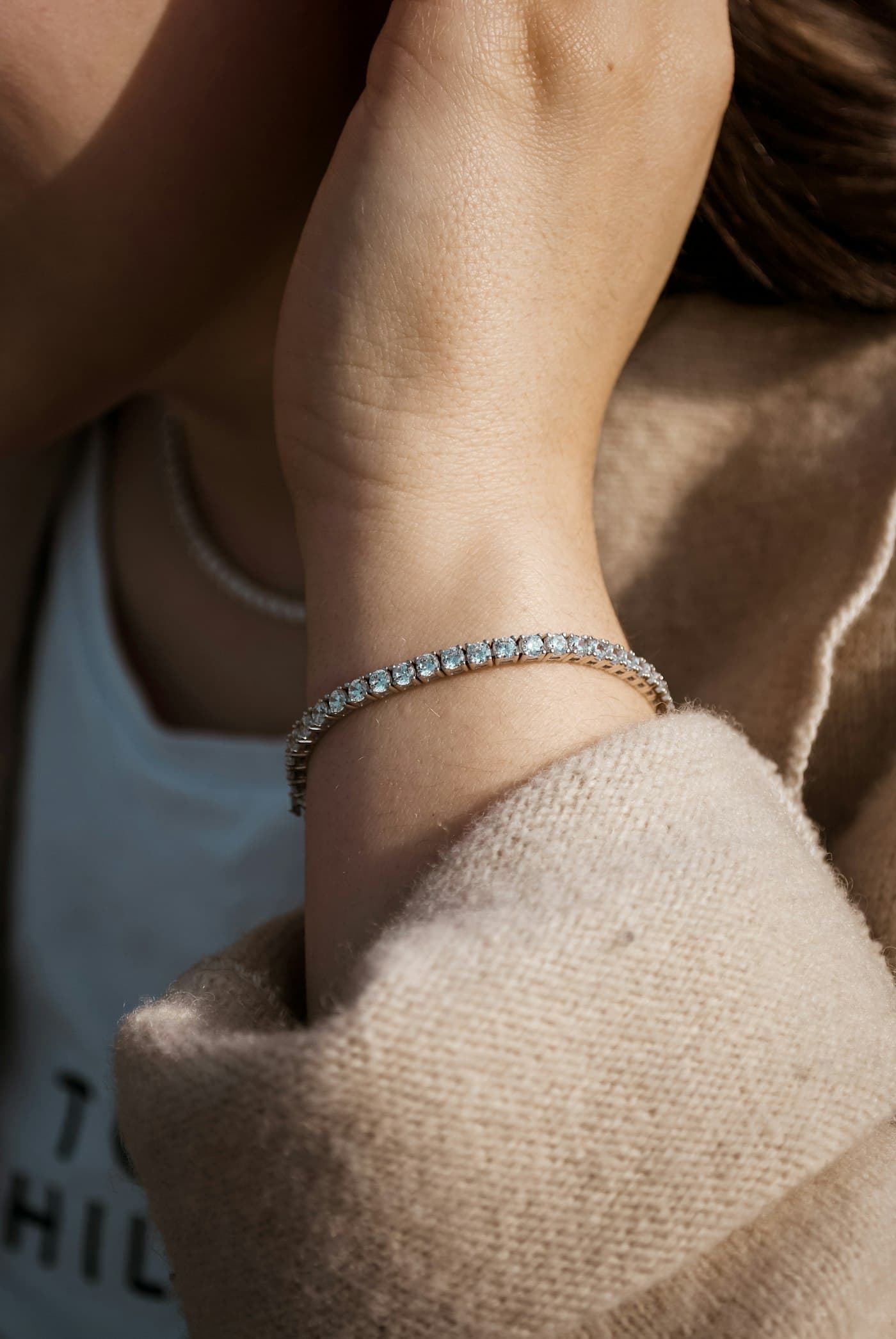 Tennis bracelet on a wrist